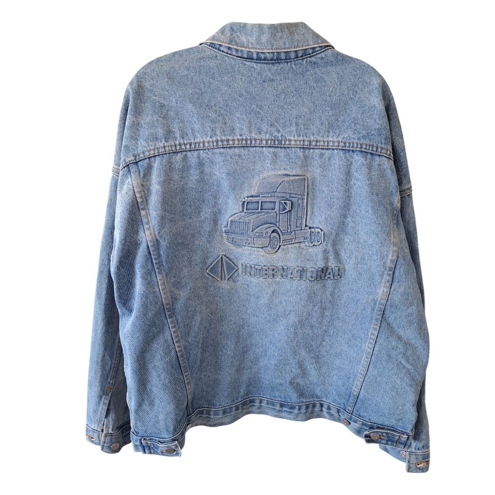 Vintage International Denim Jacket X-Large USA Cotton Embroidered Semi Trucker
